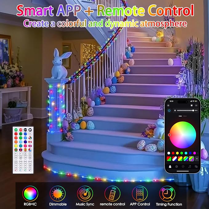 33FT Color Changing Rope Lights Outdoor Waterproof with APP & Remote | 100 LED String Light Plug In, Smart 16 Million Colors Music Sync Fairy Tube Lighting for Outside Indoor Bedroom Christmas