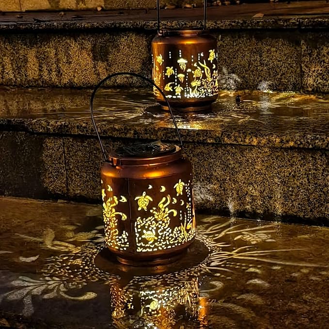Turtle Solar Outdoor Waterproof Lantern Garden Decor Birthday Gifts for Women Mon Grandma Metal Hanging Solar Lights Outside LED Lanterns for Yard Patio Lawn Pathway Landscape(Turtle)