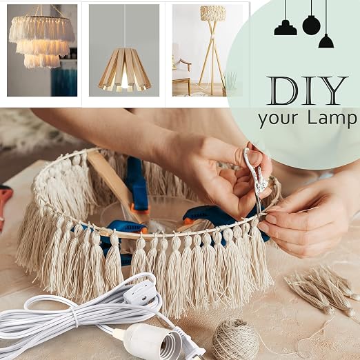 JACKYLED Extension Hanging Lantern Cord Cable UL 2-Pack 12Ft 360W with E26 E27 Socket Gear Switch + Hooks + 2-Prong US AC Power Plugs, Extra Lighting for Garage, Closet, Dark Corner, Plants