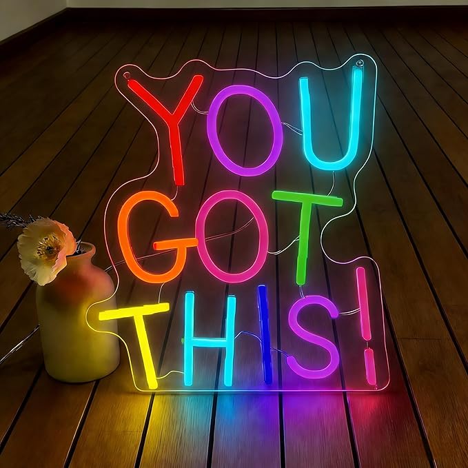 You Got This Neon Sign for Wall Decor, Dimmable LED Neon Signs for Bedroom Inspirational Letter Neon Light for Office Classroom Home Bar Party