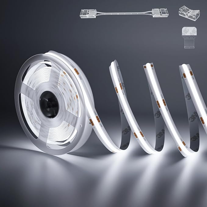 PAUTIX COB LED Strip Light 32.8ft/10m 5040LEDs White 6000K,High Lumen Flexible CRI93+ LED Tape Super Bright DC24V,for Cabinet Home DIY Lighting Projects(Power Supply & Controller Not Included)