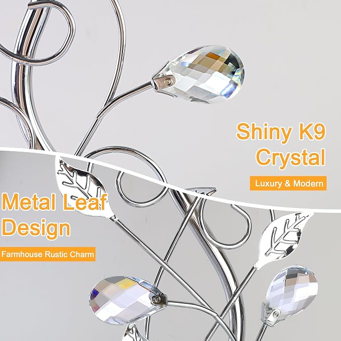 Sheetea 24.5’’ Set of 2 Table Lamps for Bedroom Living Room Bedside, Chrome | 2 USB Charging Ports, Farmhouse Rustic Style, Unique Leaf Design, Perfect for Bedrooms Nightstand End Tables Decor
