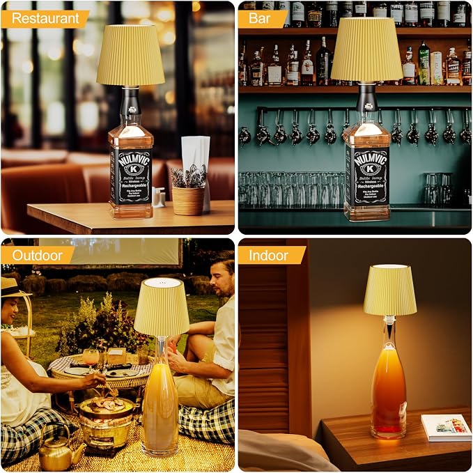 2 Pack Wine Bottle Lamps, 2026 New 3 Color Rechargeable Wireless Bottle Lamps, Bottle Light for Liquor Bottles with Touch Dimming for Parties, Restaurants & Home Decor（Yellow）