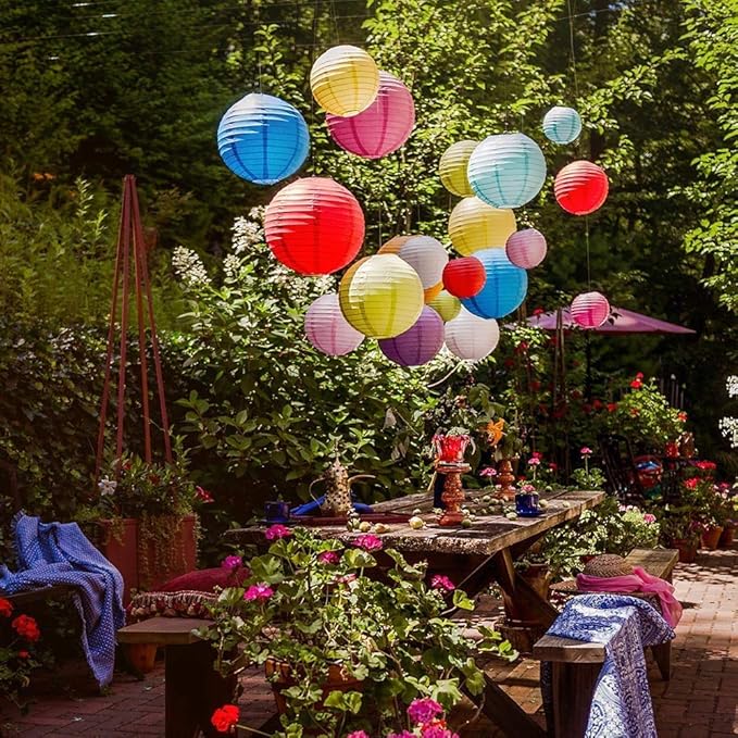 Paper Lanterns 16 Pcs Multicolor Assorted size of 4" 6" 8" 10" Chinese Round Paper Hanging Decorations Ball Lanterns Lamps for Home Decorations, Parties, and Weddings