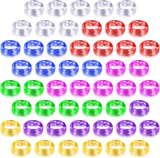 50 Pack LED Fairy Lights Colored Battery Operated String 3 Speed Modes 7 ft 20 LED Starry Wedding Decoration Waterproof Wire Twinkle Light for DIY Jar Bedroom Party Supplies (Colorful Color)