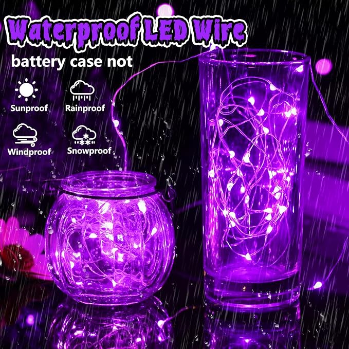 3 Pack Fairy Lights Battery Operated Halloween String Lights Remote Purple | Each 80LED 26FT, 8 Modes & Timer, Waterproof Wire, Twinkle Lights String for Halloween Horror Party Tree Indoor Outdoor Decor