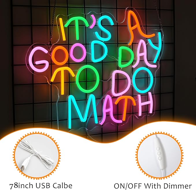 LISIGNVE It's A Good Day To Do Math Neon Sign for Classroom Decor Teacher Light Up Sign LED Math Neon Light for Wall Decor Students Middle High School College Dorm Bedroom Home Office