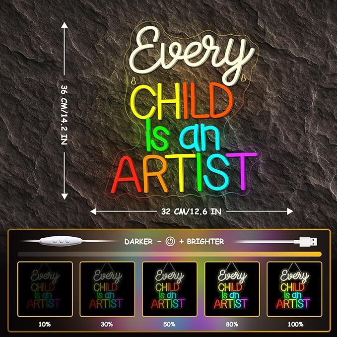 Classroom Lights Sign Every Child is an Artist Neon Sign Dimmable LED Lights Up Library Reading Neon Signs for Wall Decor in Art Classroom Reading Corner LED Books Decor Gifts for Teachers