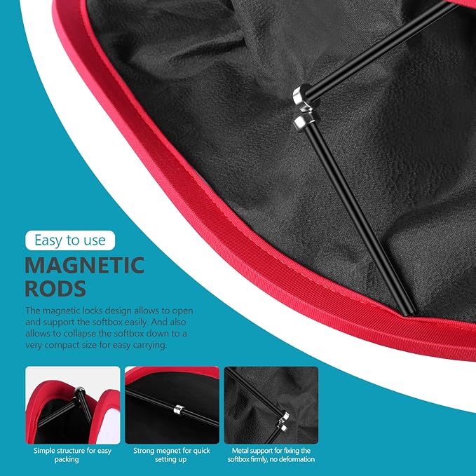 NEEWER Foldable Softbox Light Box with Strap Clip, Grill and Carry Bag | Compatible with NEEWER 480/660/530 LED Light Panels, Opening 9.3 x 8.3 in, Black + Red