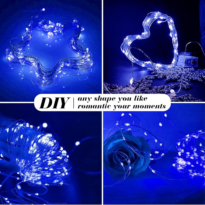ZGWJ 12 Pack Fairy Lights Battery Operated, 7ft 20 Mini LED Fairy String Lights Silver Wire 3 Modes for DIY, Parties, Wedding, Bedroom, Halloween Christmas Decoration Blue