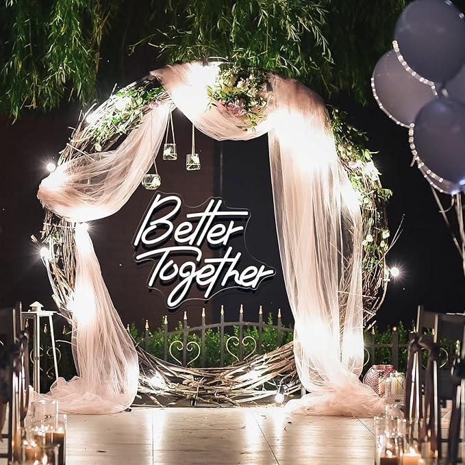 Better Together Neon Sign for Wall Decor, Led Wedding Neon Sign Light Up for Reception Engagement Party Happy Anniversary Bridal Shower Backdrop Holiday Birthday Christmas Lifts, White
