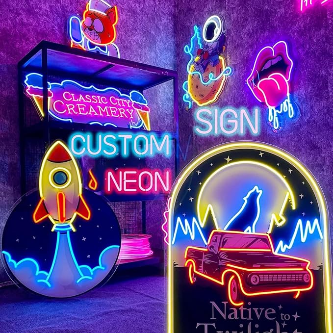 Custom Neon Sign Logo for Business, Plug/Battery Operated LED Picture Signs | Dimmable/RGB Neon Light, Easy Hanging/Wall LOGO Customizable UV Printed for Shop Bar Spa Office Room, Personalized Home Decor