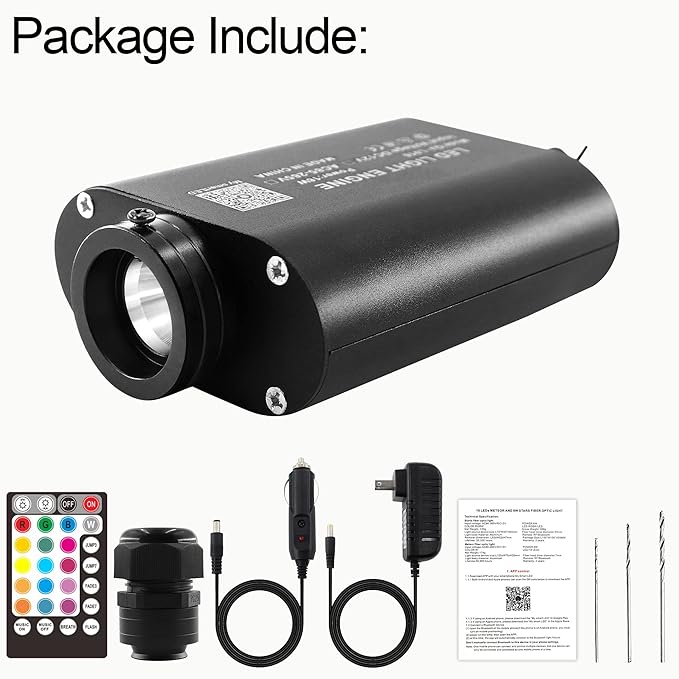 16W Sound Activated Fiber Optic Light Box, Bluetooth App/RF Remote Control for Starlight Headliner, Car Plug & Power Adapter, PG Connector & 3 Drill Bits