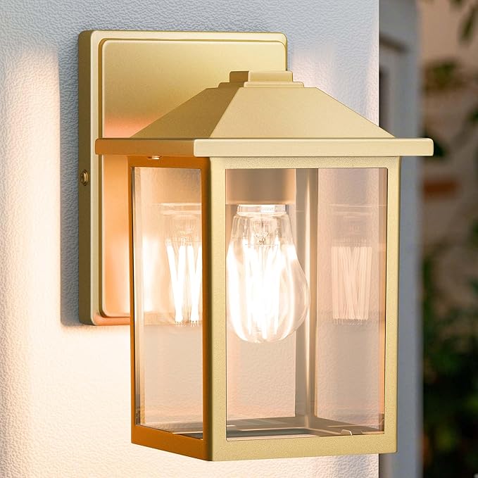 Outdoor Wall Lantern, Exterior Waterproof Wall Sconce Light Fixture, Gold Front Door Mounted Lighting with Glass, Anti-Rust Porch Lamp