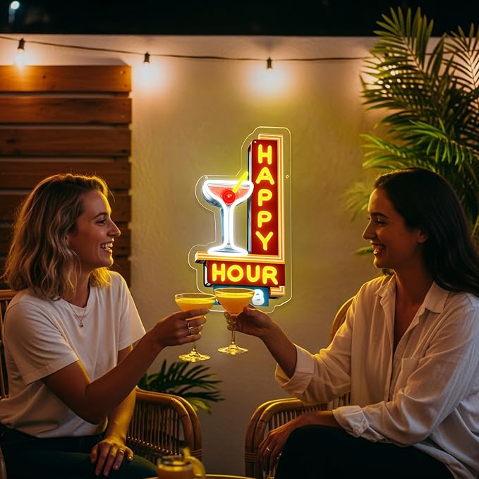 Happy Hour Neon Signs Dimmable Retro Led Happy Hour Club Neon Light for Bar Club Pub Party USB Powered Neon Light Sign Man Cave Gifts(Yellow)