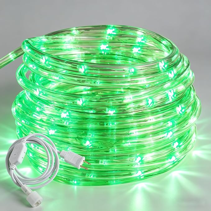 50ft Green Rope Lights, Connectable for Indoor & Outdoor,110V Transparent Flexible Tube Lights,Waterproof LED Rope Lighting For Outside, Deck, Patio, Pool, Camping, Bedroom Decor,Landscape Lighting