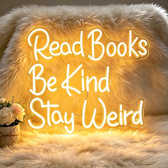Neon Sign Led Sign Neon Signs for Wall Decor Neon Lights Up Signs | Read Books Be Kind Stay Weird Neon Sign, Warm White Room Decor, Girls Gift, Party, Classroom Wall Decor, 5V USB Powered