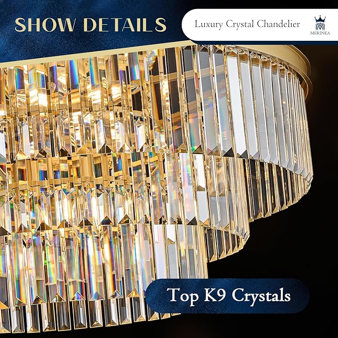 20 Lights Modern Gold Crystal Chandeliers Large 31" 4-Tier K9 Crystal Light Fixture Luxury Round Ceiling Pendant Chandelier for Foyer Staircase Living Room Dining Room