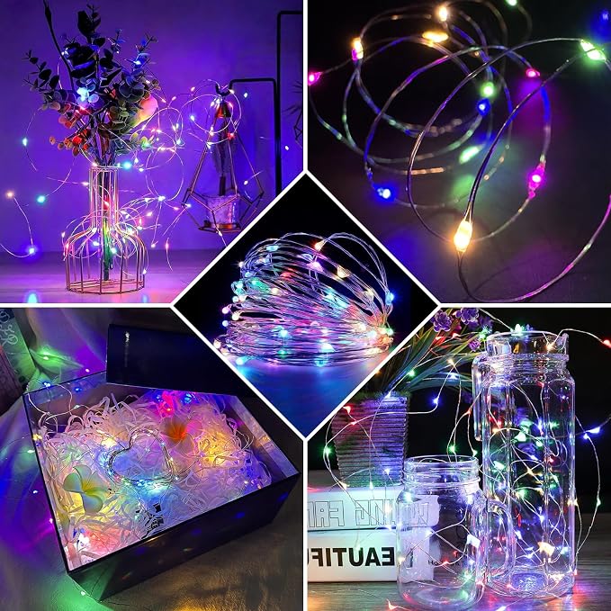 6 Pack Fairy Lights Battery Operated with Remote Timer 8 Lighting Modes,7ft 20 LED Waterproof Mini String Lights for Halloween Christmas Table Centerpieces Bedroom Decorations,Rainbow-Pastel