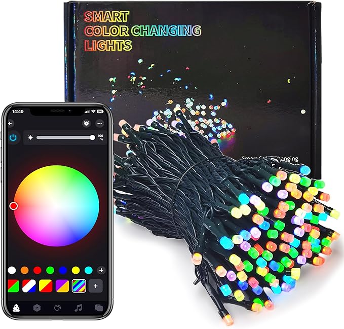 APP Control RGB LED Christmas Lights, Smart Fairy String Lights, Ideal for Xmas Tree, Wedding Garden, Home, Party, Halloween Festival Deco (300leds-99ft)