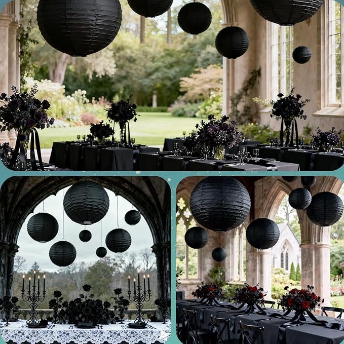 Chinese Paper Lanterns for Birthday Party Decorations – Hanging Rainbow Lanterns for Ceiling Decor, Classroom, Wedding, and Home Party – Pack of 18,Black(8/10/12-Inch)