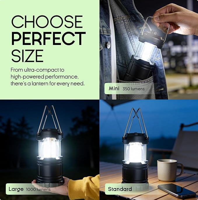 MalloMe Camping Lights Lantern Flashlights, Battery Powered Operated Lamp Lanterns for Power Outages, Camping Essentials Solar and Rechargeable Options for Outdoor, Home, Emergency, Hurricane Survival