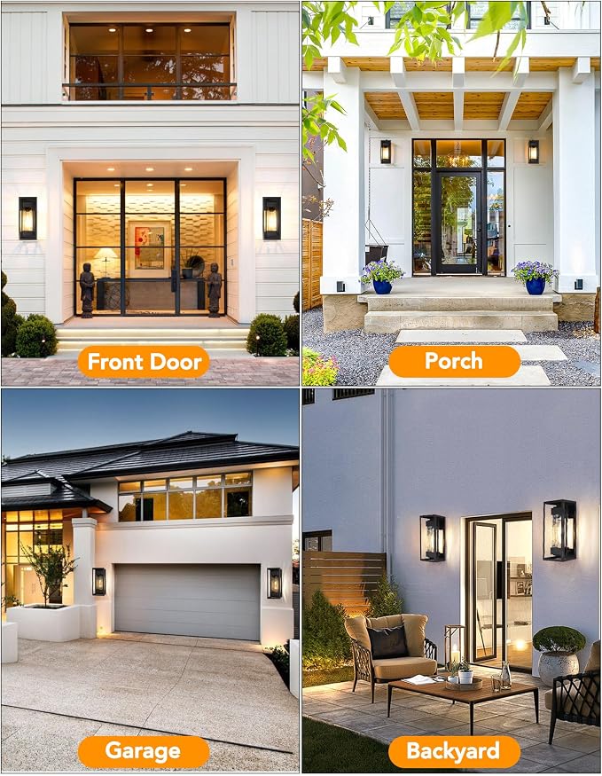 Modern Outdoor Light Fixture, Exterior Wall Sconce Waterproof Porch Light, Outside Lamp for House with Water Glass for Garage Doorway