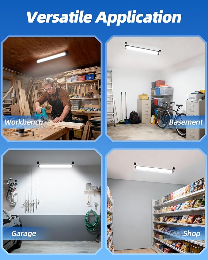 40W LED Shop Lights, 5400LM 6000K Plug in Garage Lights with 6.6FT Power Cord, Work Light for Garage, Outdoor, Workshop, Yard, Warehouses, Carport, Indoor