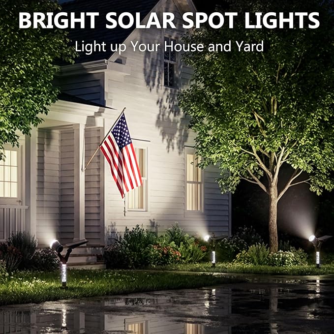 DenicMic Solar Spot Lights Outdoor Waterproof 5000K Lens LED Spotlights | Adjustable Angel Long Range Solar Lights Outdoor for Yard Garden Patio Wall Tree Landscape, Acrylic Lighted Pole, 4 Pack