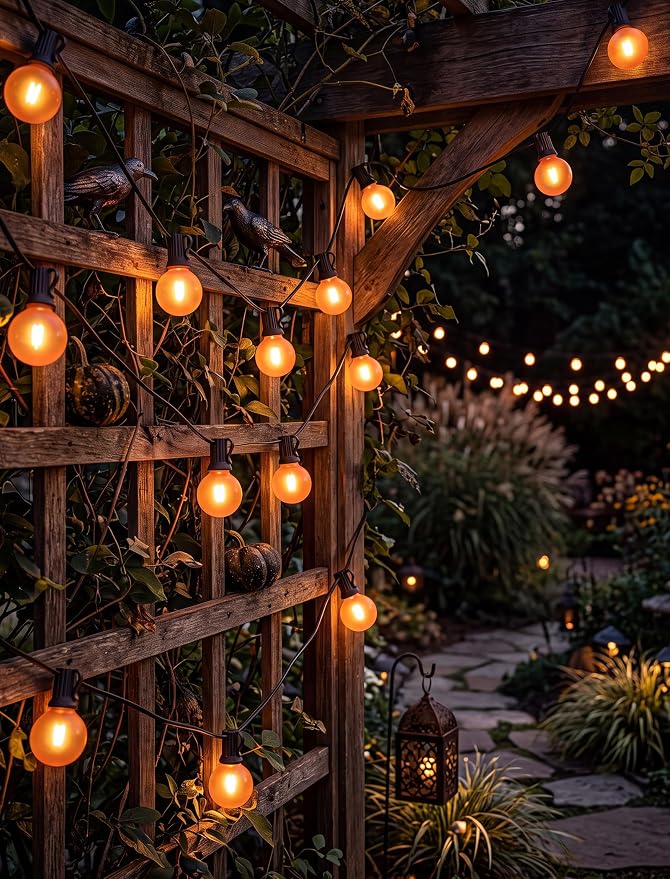 25Ft LED Outdoor Halloween Decorations Lights, 25 G40 Orange Globe Bulbs | Waterproof G40 Patio String Lights, Connectable Shatterproof Hanging Outdoor Lights for Porch Yard Garden Halloween Party