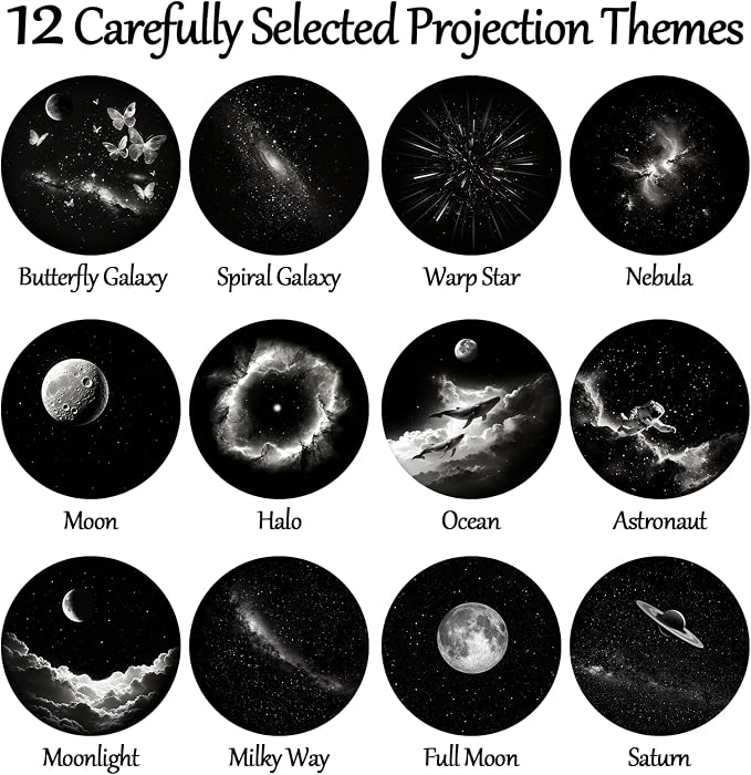 USB Star Projector with 12 Premium Glass Projection Slides | HD Projection, Adjustable Brightness, USB Powered, Bedroom Decor