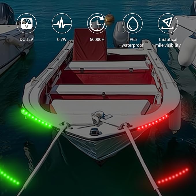 RVZONE Boat Navigation Lights, Navigation Lighting For Boats Led, Marine Lighting For Night Fishing, Boat Red and Green Bow Lights, Deck Lights for Marine, Yacht, Kayak, BassBoat, Pontoon