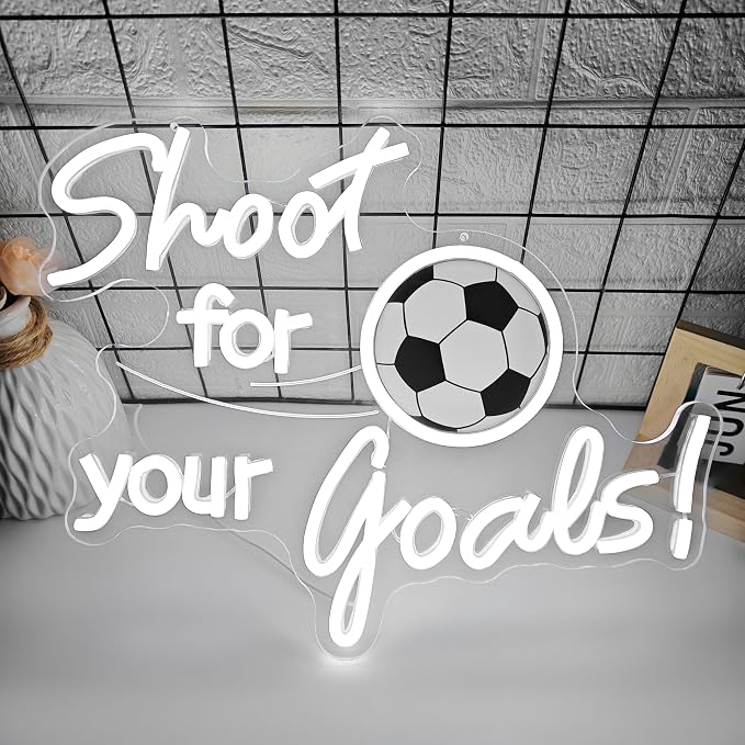 Soccer Neon Sign for Wall Decor Shoot for Your Goals Led Sign Dimmable Football Neon Light up Signs for Boys Bedroom Playroom Living Room Wall Art World Cup Soccer Party Decorations