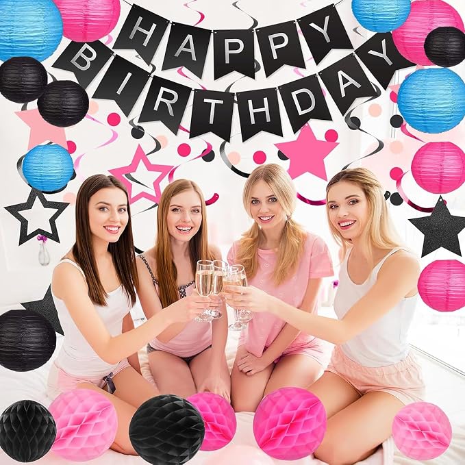 12Pcs Paper Lanterns 6”, 8”, 10”, 12”,Paperlanterns Party Decoration, Blue Black Hot Pink Paper Lanterns for Wedding, Bridal, Birthday, Outdoor, Home, Garden, Holiday and Party.