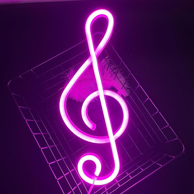 ENUOLI Neon Signs,Music Note Shaped Neon Lights LED Decor Night Light Wall Bedside Decor Battery/USB Operated Creative Lighting for Christmas,Wedding,Birthday Gift,Pub,Kids Room,Living Room(Pink)