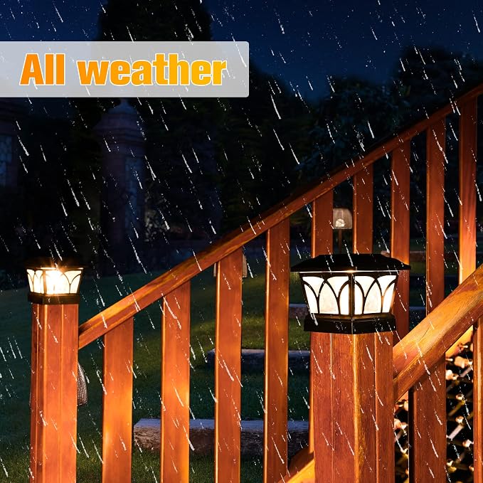 VOLISUN Solar Fence Post Cap Lights, Edison LED 2 Modes 4Pack,Slate Black | Solar powered lights fit 4x4/6x6 posts, ideal for garden, deck, mailbox, yard & porch outdoor decoration