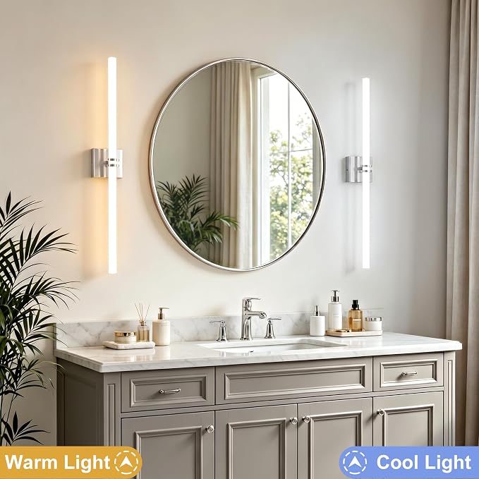 Bathroom Light Fixture LED Vanity Light 37.4" 5CCT Wall Sconce 35W | LED Dimmable Wall Light Nickel Modern 360° Lighting, Hardwired Vanity Light for Bathroom Mirror, Flicker-Free