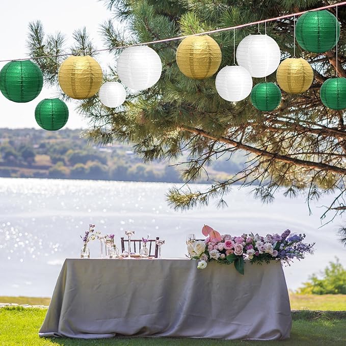 21 Pcs Green Paper Lanterns Party Decorations, 4/6/8/10 Inch Hanging Paper Lanterns for St. Patrick's Day, Tropical Jungle Theme, Wedding, Baby Shower, Graduation, Birthday Party Football Theme Decor