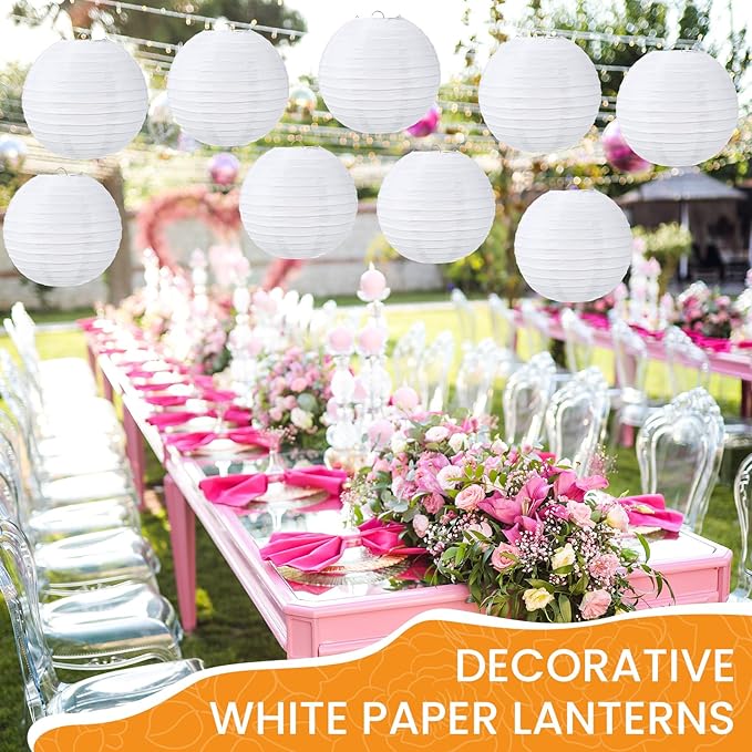 Treela 48 Pack White Chinese Japanese Paper Lanterns Decorative Hanging Round Paper Lantern Lamps for Wedding Birthday Party Decorations (12 Inch)