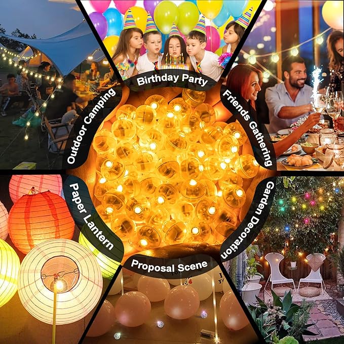 Aogist 100 PCS Orange Balloon Light with Loop for Hanging, Mini Ball Lamp Round Tiny Led Light for Paper Lanterns Balloons Vases Cups Birthday Party Event Wedding Halloween Christmas Decoration