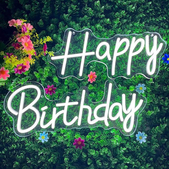 Happy Birthday Neon Sign, 14.2 X 6.6 and 16.7 X 6.5 Inch Large Happy Birthday Neon Light, Dimmable Neon Happy Birthday LED Signs, Birthday Light Up Sign Party Decoration for Home Club Bar Anniversary