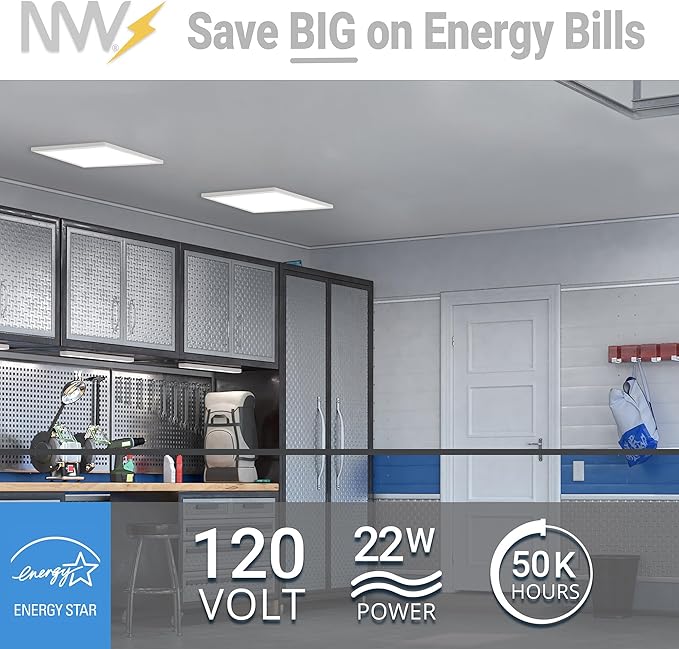 NUWATT 1x2 FT LED Surface Mount Panel, 5CCT 2700K/3000K/3500K/4000K/5000K Selectable, 2000LM, 22W, Internal Driver, Dimmable, 120V, CRI90, 1FT x 2FT Flush Mount Ceiling Light, 1" Inch Thick Black Trim