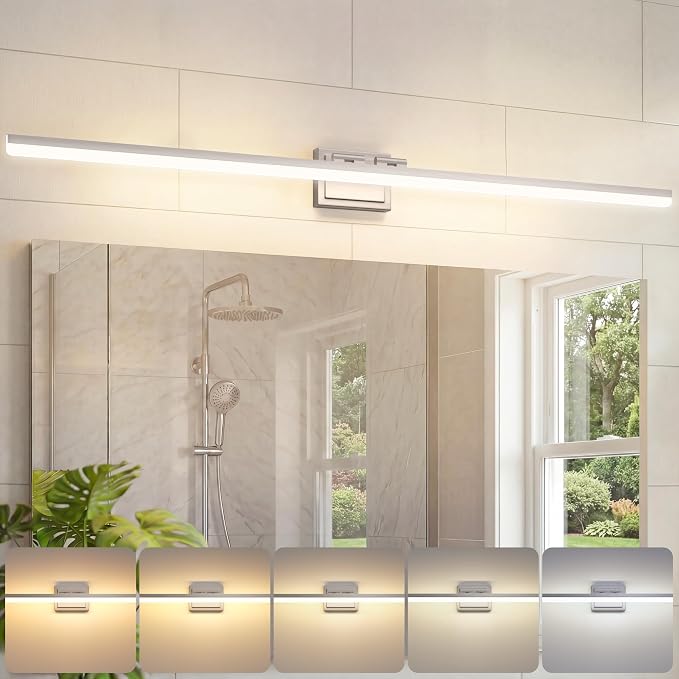 VOLISUN Modern Bathroom Vanity Light 55 inch, 45W Dimmable 5CCT Led Bathroom Light Fixture Over Mirror, Brushed Nickel Bar Vanity Light for Bathrooms Mirror Cabinets Bedroom