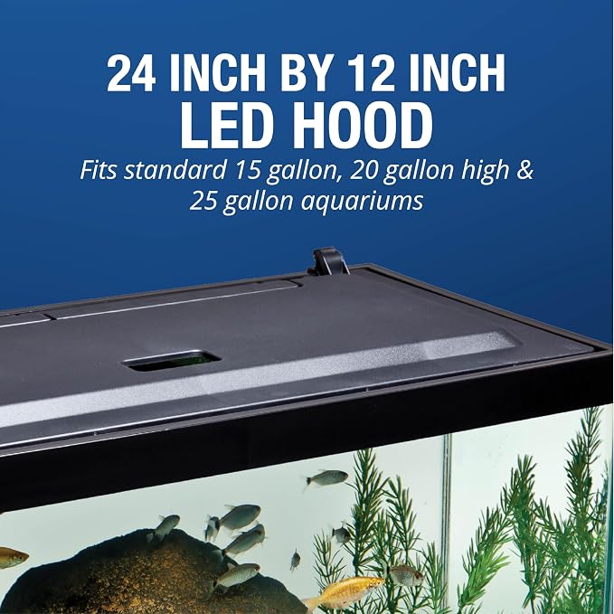 Tetra LED Aquarium Hood 24 in x 12 in, Low-Profile Fish Tank Cover with Hidden Lighting