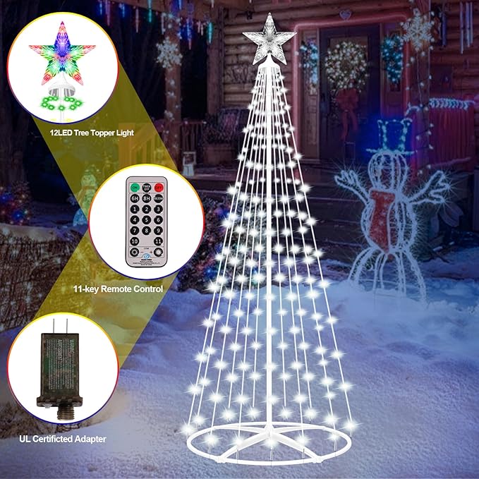 Prelit Christmas Cone Tree with Lights, 4FT 156LEDs Small Christmas Tree Light with Remote Control, Timer, 11 Lighting Modes, Artificial Outdoor Christmas Tree for Yard Porch Lawn Decorations