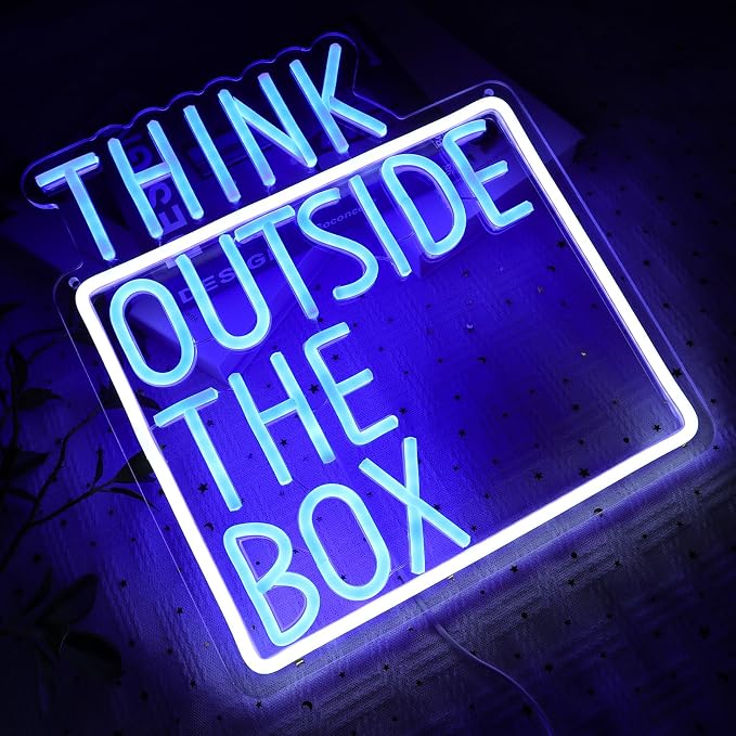 Think Outside The Box Neon Sign for Wall Decor, Creative Thinking Led Signs for Bedroom, USB Dimmable Neon Lights for Classroom Home Club Motivational Quote Office Wall Art