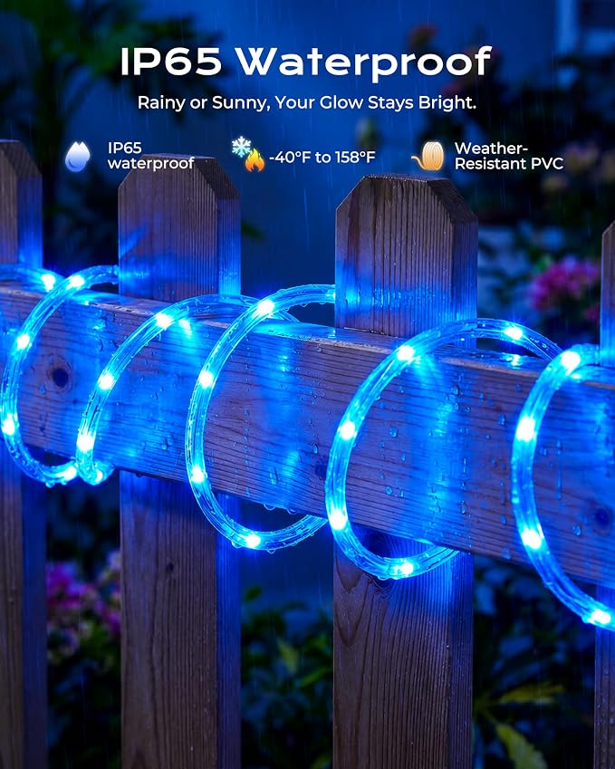 Brightown 2 Pack Total 78FT 200LED Blue Solar Rope Lights Waterproof | IP65 waterproof solar fairy lights with 8 lighting modes, solar powered, perfect decor for yard, garden and outdoor tree