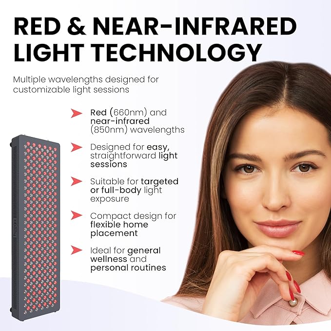 Hooga HG300 Red Light Therapy Panel — 660nm & 850nm Red & Near Infrared LED Light, 60 LEDs Dual Wavelength, Built-in Timer, Adjustable Stand & Carrying Handle
