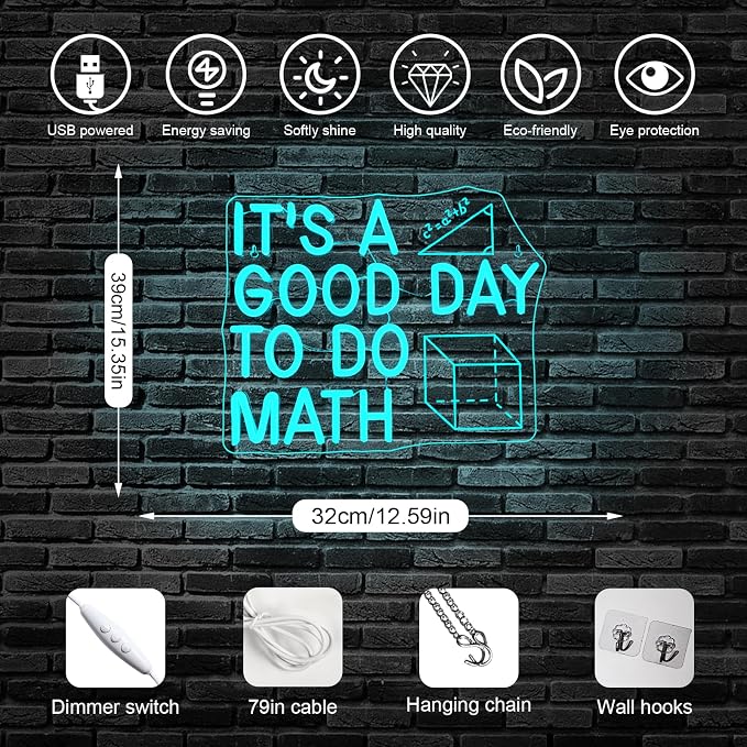 Horseneon It's a Good Day to Do Math Neon Sign Colorful LED Wall Decor for Classroom Math Teacher Gift Home Office or Study Room Fun and Inspirational Math-Themed Neon Light