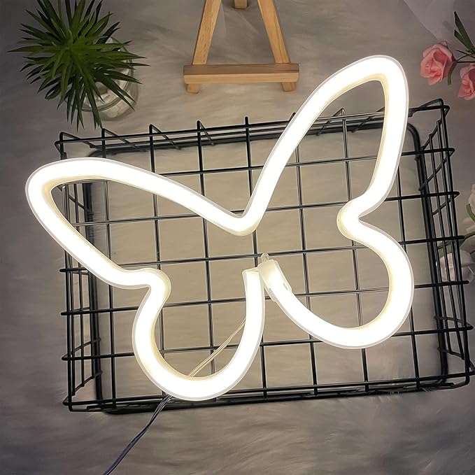 ENUOLI Butterfly LED Neon Decorative Lights, Neon Signs Butterfly Shaped Decor Neon Light,USB/Battery Powered Indoor Wall Decor for Bedroom,Kids Room,Birthday Party,Wedding,Gift(Warm White)